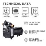 EXTRAUP 115Volt 1/2HP 1500 GPH Heavy Duty High Pressure Cast Iron Casing Water Transfer Utility Pump With Brass Connectors and Suction Strainer - Retail: $100