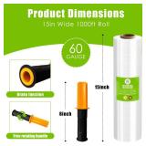 Cosy Family Plastic Wrap Stretch Film Roll - 1000ft 60 Gauge Industrial Strength 15 inch Wide Clear Plastic Wrap Roll with Handles for Pallet Wrapping Shipping Moving - Clear, Pack of 1 - Retail: $18