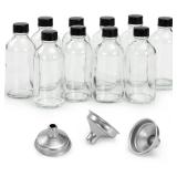 10 Pack, 4 oz Small Clear Glass Bottles w/Lids & 3 Stainless Steel Funnel - 120ml Boston Round Sample Bottle for Potion, Juice, Ginger Shot, Wellness, Oils, Whiskey, Liquids - Leakproof Travel Bottle 