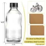 10 Pack, 4 oz Small Clear Glass Bottles w/Lids & 3 Stainless Steel Funnel - 120ml Boston Round Sample Bottle for Potion, Juice, Ginger Shot, Wellness, Oils, Whiskey, Liquids - Leakproof Travel Bottle 
