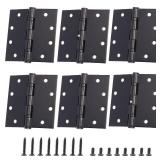 6-Pack 4.5 X 4.5 inch Black Heavy Duty Commercial Door Hinges Thickened, Silent Plain Steel Ball Bearing Door Hinges, Thickness 3 mm Stainless Steel Square Corners with 48 Screws Non-Removable Pin - R