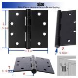 6-Pack 4.5 X 4.5 inch Black Heavy Duty Commercial Door Hinges Thickened, Silent Plain Steel Ball Bearing Door Hinges, Thickness 3 mm Stainless Steel Square Corners with 48 Screws Non-Removable Pin - R