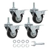 Finnhomy Stem Caster Wheels 2 Inch Heavy Duty Threaded Swivel Casters 1/4" - 20 x 1 with Brake Set of 4 for Wire Shelve Wheel Anti-wear Smooth Casters, Black - Retail: $19