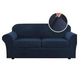 H.VERSAILTEX Real Velvet Plush 3 Piece Stretch Sofa Covers Couch Covers for 2 Cushion Couch Sofa Slipcovers Width Up to 90 Inch Feature Thick Soft Stay in Place (Large Sofa, Navy) - Retail: $52
