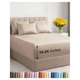 Extra Deep Queen Sheet Set - 6 Piece Breathable and Cooling Sheets - Hotel Luxury Bed Sheets Set - Easy & Secure Fit - Soft, Wrinkle Free and Comfy Sheets Set - Wheat Sheet Set with Extra Deep Pockets