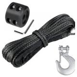 WROUGH 1/4" Synthetic Winch Rope 50 Ft Heavy Duty 10000 lb ATV Winch Rope Line with Steel Hook Rubber Stopper Protecting Sleeve/Sheath and Thimble Universal Fit for ATV SUV Vehicle (Black) - Retail: $