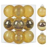 RoseCraft 12PCS Christmas Ball Ornaments, 3.15"/80MM Plastics Shatterproof Christmas Tree Decor Decorative Set, for Home, Holiday, Thanksgiving Xmas Hanging Decorations - Gold.