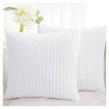 Simmore Decorative Fall Throw Pillow Covers 18x18 Set of 2, Soft Natural Plush Flannel Double-Sided Fluffy Couch Pillow Covers for Sofa Living Room, White - Retail: $14
