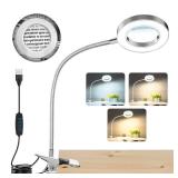 10X Magnifying Glass with Light, Clip on Mganifier with Light, 48 LED Desk Lmap Magnifying Glass wtih Clamp, 3 Modes Dimmable LED Lamps for Bed Work Crafts DIY Repair Gray - Retail: $16