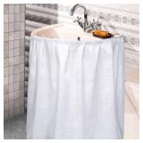 Windkream Fabric Sink Skirt Diamond Bathroom Stitch Self Stick Adhesive Waterproof Fabric Under Sink Curtain Skirt 55 x 32 Inch Adds Bathroom Storage(White,Fashion Style) - Retail: $12