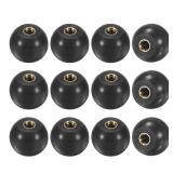 M METERXITY 12-Pack Threaded Ball Knobs, M4 Female Thread 16mm Dia. Thermoset Ball Knob for Lathe/Machine/Lawn Mowers, Round Phenolic Brass Insert Lever Handle [Black] - Retail: $9