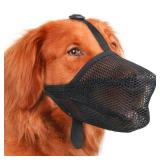Mayerzon Dog Muzzle, Patented Soft Mesh Muzzle for Small Medium Large Dogs for Scavenging Biting Licking and Chewing, Allows to Pant and Drink (M, Black) - Retail: $18