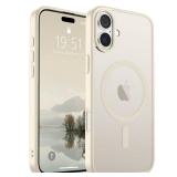 SUPFINE Magnetic for iPhone 16 Case (Compatible with MagSafe) (Military Grade Drop Protection) Slim Translucent Matte Shockproof with Anti-Fingerprint Phone Case,Antique White - Retail: $10
