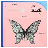 Fairy Wings for Adults and Girls Fairy Costume Set with Floral Garland, Fairy Hair Tinsel, Wand & Elf Ears 29"x21" Organza Butterfly Wings Ideal for Cosplay, Party, Black - Retail: $16