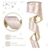 DINDOSAL Champagne Velvet Ribbon Wired 2.5" x 10 Yards Gold Christmas Tree Ribbon Decor, Wreaths, Crafts, Home Decor, Gift Wrapping, Garlands - Retail: $14
