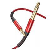3.5mm to 6.35mm Stereo Audio Cable, JSAUX 6.35mm 1/4" Male to 3.5mm 1/8" Male TRS Bidirectional Stereo Audio Cable Jack 4FT for Guitar, iPod, Laptop, Home Theater Devices, Speaker and Amplifiers-Red -