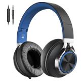 COOSII AC01 Over-Ear Headphones Wired, Passive Noise Isolating Corded Stereo Headsets with Mic Volume Control for Adults Teens 3.5mm for Chromebooks, Laptop, Computer, Tablets, Travel (Black Blue) - R