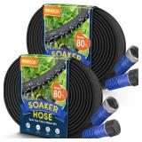 Winisok 100FT Thickened Flat Soaker Hose, Heavy Duty Double Layer Watering Hoses, Save 80% Water, Flexible Leakproof, Drip Irrigation Tubing for Garden Beds and Lawns (50 FT x 2Pack) - Retail: $13