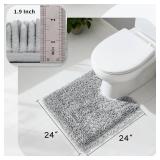 Yimobra Toilet Rugs U Shaped Washable, Extra Thick Soft Absorbent Chenille Contour Bathroom Rugs for Toilet 24x24 Inch, Quick Dry Non Slip Toilet Mat for Bath Floor, Light Grey - Retail: $22