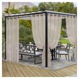 LORDTEX Burlap Linen Look Outdoor Curtains for Patio - 2 Panels Waterproof Sheer Curtains for Pergola, Porch, Cabana and Gazebo Grommet Indoor/Outdoor Voile Sheer Drapes (52 x 120 inch, Linen)