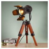 Decoluce Industrial Tripod Floor Table Lamp Vintage Wood Cinema Searchlight Standing Lighting Fixtures Nautical Spotlight Decorations-Not Include E26 Bulbs (Cinema) - Retail: $90