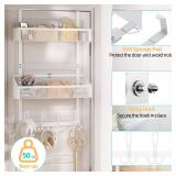 Upesitom Over Door Hook Organizer 12 Hook Over The Door Organizer with 2 Mesh Baskets - Back of Door Storage Towel Rack Space Saving Storage Organizer for Bedroom, Bathroom, Kitchen, Pantry, White - R
