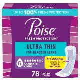 Poise Ultra Thin Incontinence Pads & Postpartum Pads for Bladder Leaks, 6 Drop Ultimate Absorbency, Long Length, 78 Count, Packaging May Vary - Retail: $39