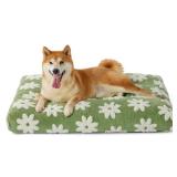 Lesure Dog Beds Large Sized-Thick Shredded Chopped Foam Pet Bed Indoor with Removable Cover, Cute Modern Fuzzy Plush & Anti Slip Bottom, Green