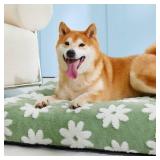 Lesure Dog Beds Large Sized-Thick Shredded Chopped Foam Pet Bed Indoor with Removable Cover, Cute Modern Fuzzy Plush & Anti Slip Bottom, Green
