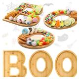 3 Pcs Boo Charcuterie Board - Large Wooden Cheese Platter 12"Lx10"W