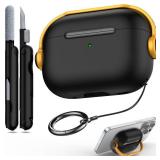 R-fun Compatible with Airpod Pro Case (2nd/1st Gen,2023/2022/2019) with Secure Lock & Cleaning Kit, Music Headset Protective Case Compatible with Airpods Pro 2 (USB-C/Lightning Cable), Black/Yellow