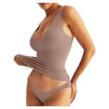EasyGala Womens V Neck Tank Tops Sleeveless Double Lined Basic Tops Slim Fit Summer Shirts Khaki Size Small