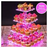 Cupcake Stand Premium Cupcake Holder Cady Bar Party Decor 4 Tier Acrylic Tower Display for Pastry + LED Light String Ideal for Weddings, Birthday (Pink Light)