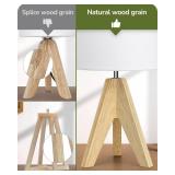 EDISHINE Small Cute Table Lamp, Wood Tripod Nightstand Lamp, Mid Century Bedside Lamp with Linen Fabric Shade for Nursery, Living Room, Bedroom, End Table, UL Listed, 14.2 Inch, ONOff Switch - Retail: