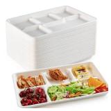 ECOLipak 100percent Compostable 5 Compartment Plates, 100 Pack Disposable Compartment Paper Plates, 12.5 * 8.6 inch Biodegradable Sugarcane Plates, Eco-Friendly School Lunch Trays - Retail: $34