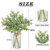 Zheart Fake Eucalyptus Stems in Glass Vase with Faux Water,14\ Artificial Plants Eucalyptus Leaves for Shelf Desk Bathroom Farmhouse Room Coffee Table Home Decor (Sage Green) - Retail: $19in