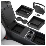 2025 Upgrade 5PCS Center Console Organizer Tray for Tesla New Model Y (2026 Juniper)3 Highland Accessories 2025, Hidden Storage Box, Cup Holder and Armrest Drawer Organizer, Shockproof, No-Noise - Ret