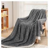 NEXHOME PRO Soft Throw Blankets for Couch, Reversible Warm Blankets Cozy Knit Blanket for Women, Fuzzy Plush Lightweight Throws for Sofa, Bed, Picnic, Black 50 x 60 inches - Retail: $33