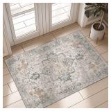 GENIMO 29\x17\in Area Rugs for Living Room, Machine Washable Non Slip Vintage Rugs, Low Pile Soft Chenille Print Rug for Bedroom, Dining Room, Home Office, Light Taupe Brown - Retail: $33in