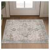 GENIMO 29\x17\in Area Rugs for Living Room, Machine Washable Non Slip Vintage Rugs, Low Pile Soft Chenille Print Rug for Bedroom, Dining Room, Home Office, Light Taupe Brown - Retail: $33in