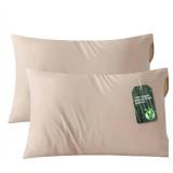 Bedsure Zipper Pillow Cases Queen, Cooling Pillow Cases Queen Size Set of 2, Rayon Derived from Bamboo Cooling Pillowcases for Hot Sleepers, Soft and Breathable Bed Pillow Covers, Khaki, 20x30 Inches 