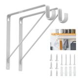 Pisman Closet Rod Bracket White 10\ 2PCS,Heavy Duty Shelf Brackets for Closet Storage, Laundry Room Storage White 2PCS. - Retail: $18in