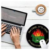 Dumpster on Fire Round Mouse Pad 8.6 x 8.6 Inch, Cute Funny Mousepad for Laptop Gaming, Stitched Edge Non-Slip Rubber Base, Home Office Decor Desk Accessories, Itfts Fine I`m Fine Everything is Fine -