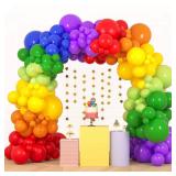 RUBFAC 189pcs Rainbow Balloon Garland Arch Kit, 7 Assorted Colors 51218 Inch Latex Balloons for Birthday Party Baby Shower Wedding Anniversary Decoration - Retail: $12