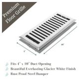 Sierra Grates 4\ x 10\in Contemporary Design Steel Floor Register in Glacier White Finish for Floor l- Decorative Air Vent Covers- Floor Register 4 x 10 - Retail: $21in