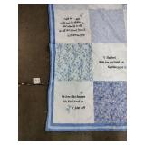 Soft baby blanket blue and white patterns with Bible verses approximately 38x28 in -