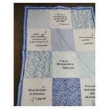 Soft baby blanket blue and white patterns with Bible verses approximately 38x28 in -