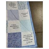 Soft baby blanket blue and white patterns with Bible verses approximately 38x28 in -
