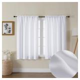 Lecloud Bessie White Curtains 45 Inch Length 2 Panels, Faux Linen Light Filtering Window Curtains Rod Pocket, Farmhouse Small Curtain Drapes for Bedroom Living Room, Each 30 W x 45 L - Retail: $10