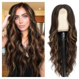 NAYOO 26 Inch Long Curly Middle Part Synthetic Heat Resistant Fiber Wig for Women - Daily Use Party Wig in Dark Brown - Retail: $30